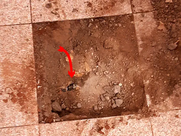 Una singola piastrella sollevata con il tubo riparato